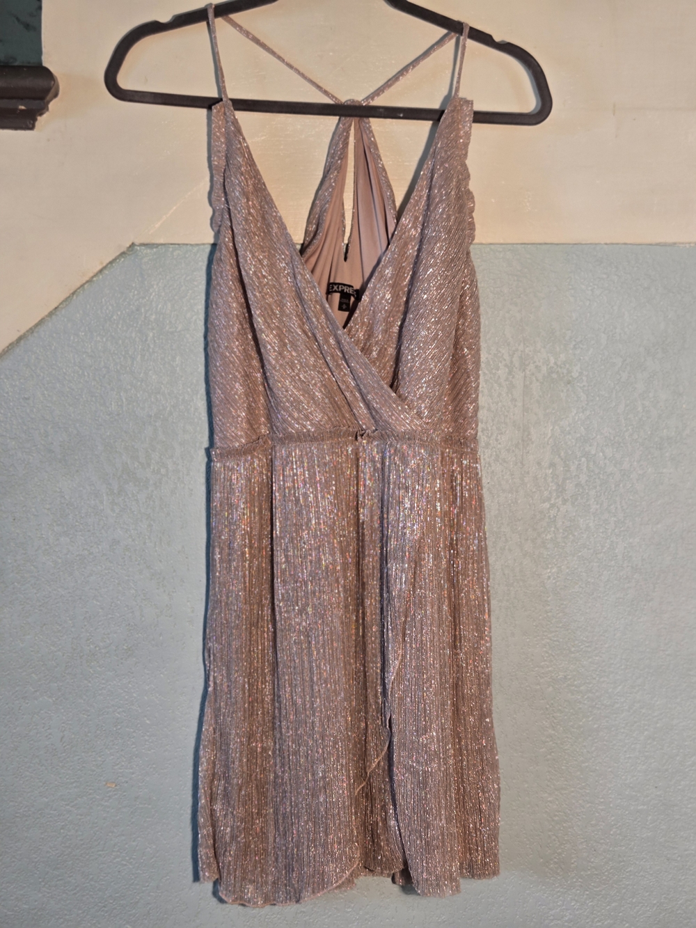 Express Shimmery Pink V-Neck Cocktail Dress